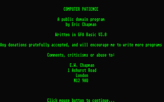 Computer Patience atari screenshot